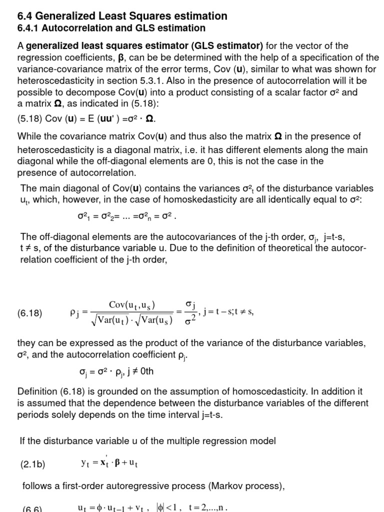 GLS Estimation with Autocorrelation | PDF | Ordinary Least Squares ...