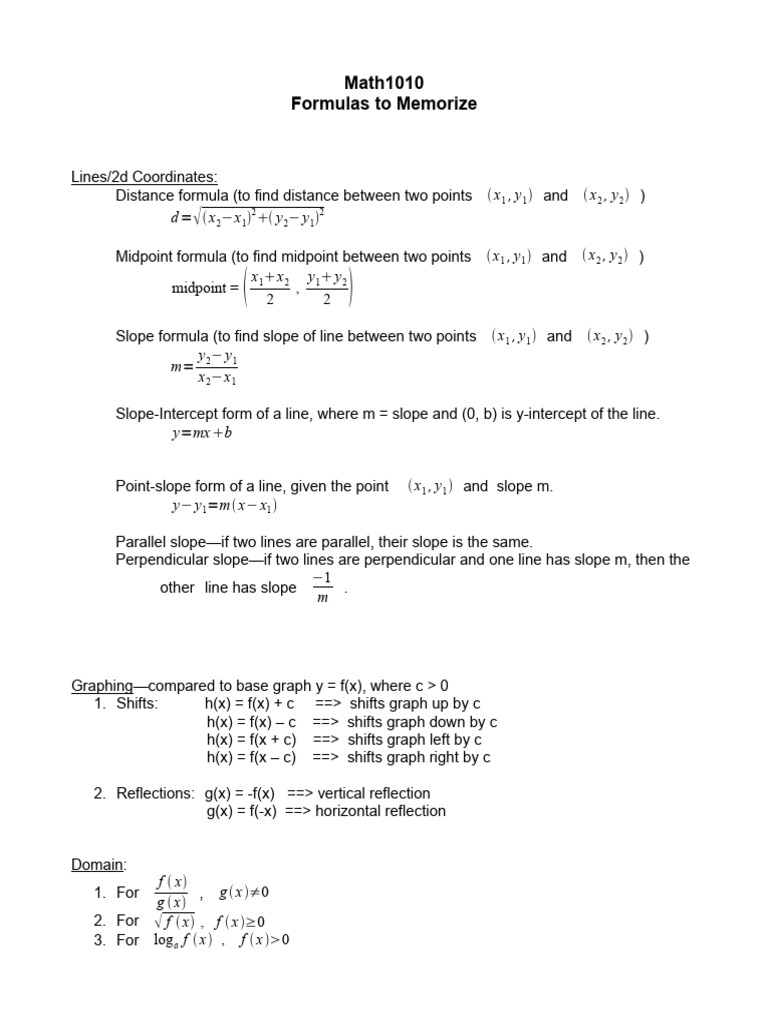 Formulas to memorize pdf logarithm slope