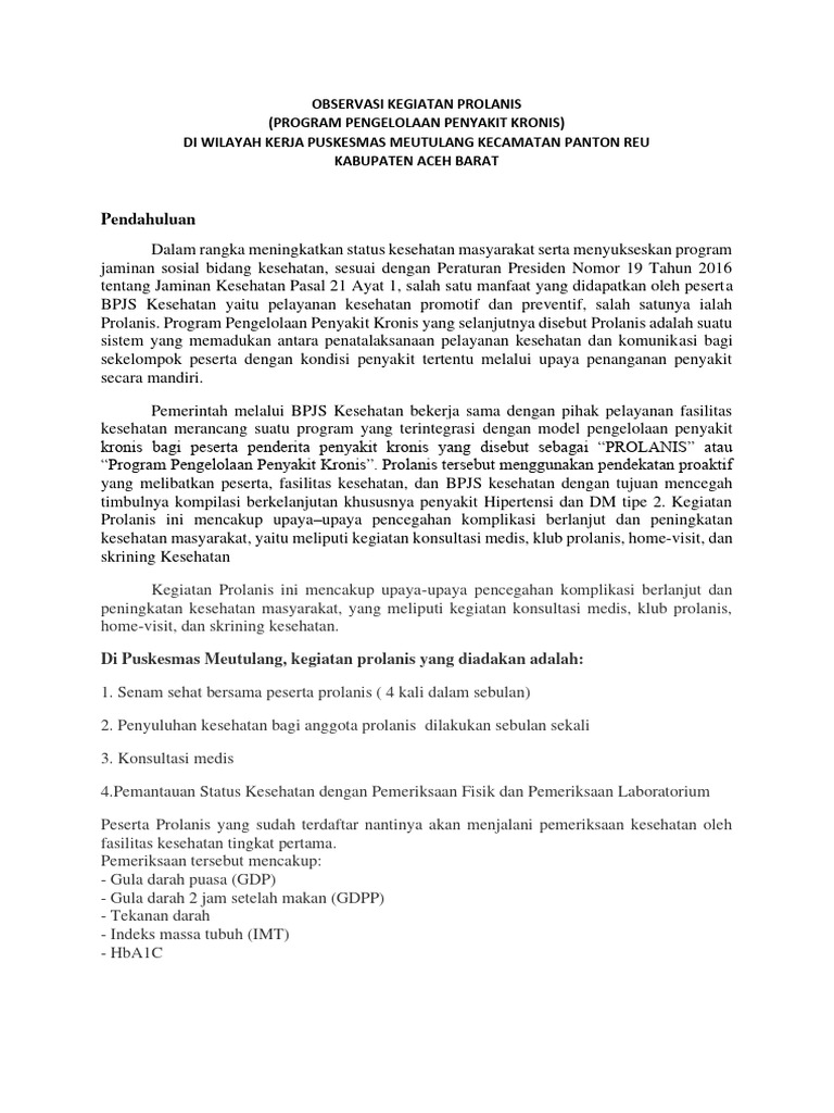 Prolanis: Pengelolaan Penyakit Kronis di Puskesmas | PDF | Pengembangan ...