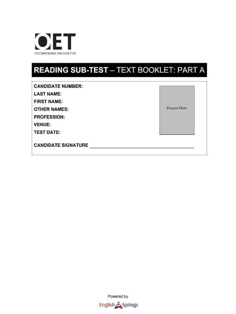 Occupational English Test Oet Reading Test 04 Part A Text Booklet | PDF ...