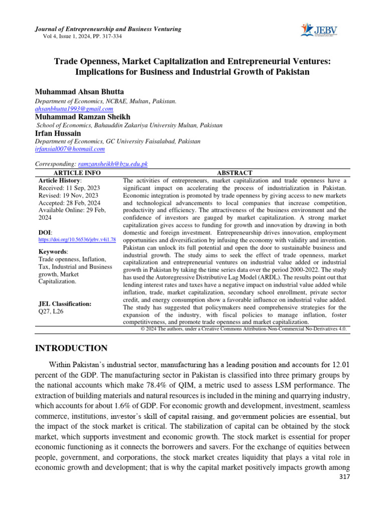 Trade Openness and Growth in Pakistan | PDF | Economic Growth ...