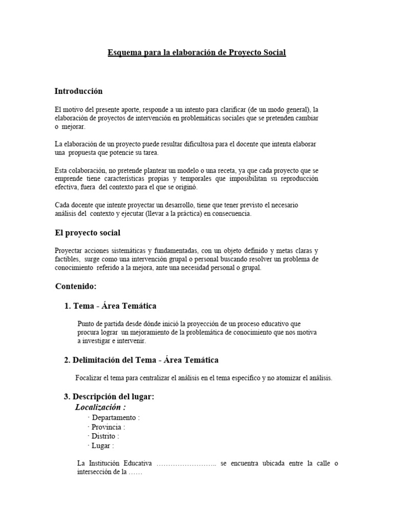 1 Esquema para La Elaboración de Proyecto Social | PDF | Metodología de ...