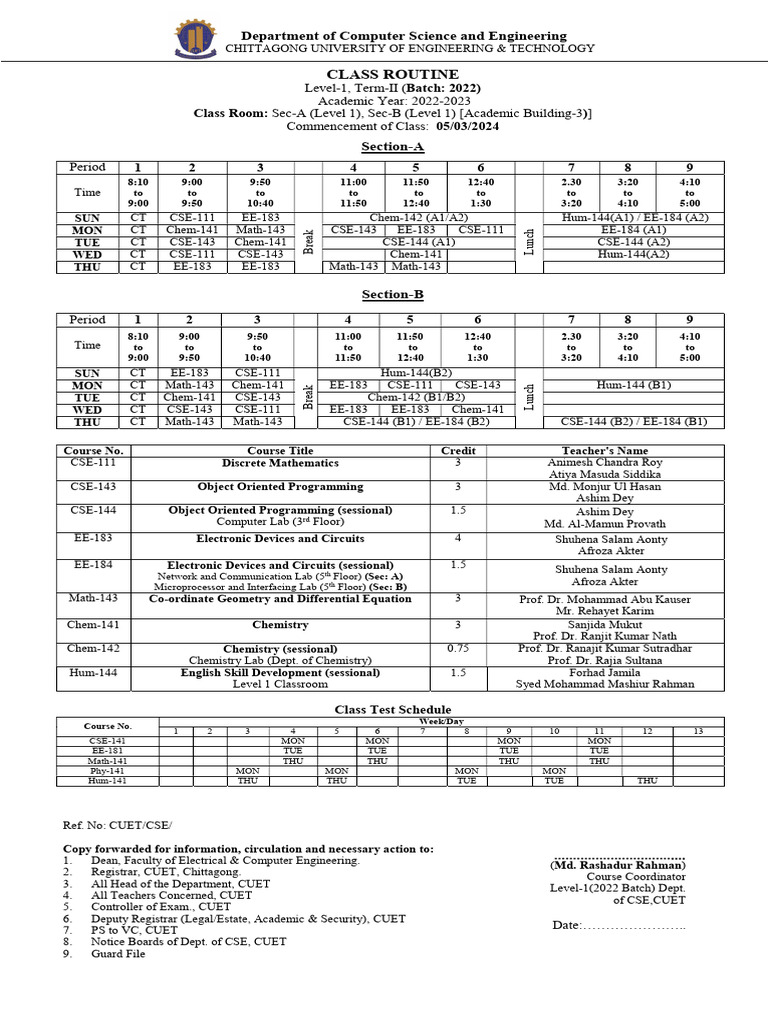 CUET CSE Level-1 Class Routine 2023 | PDF | Physical Sciences | Computing