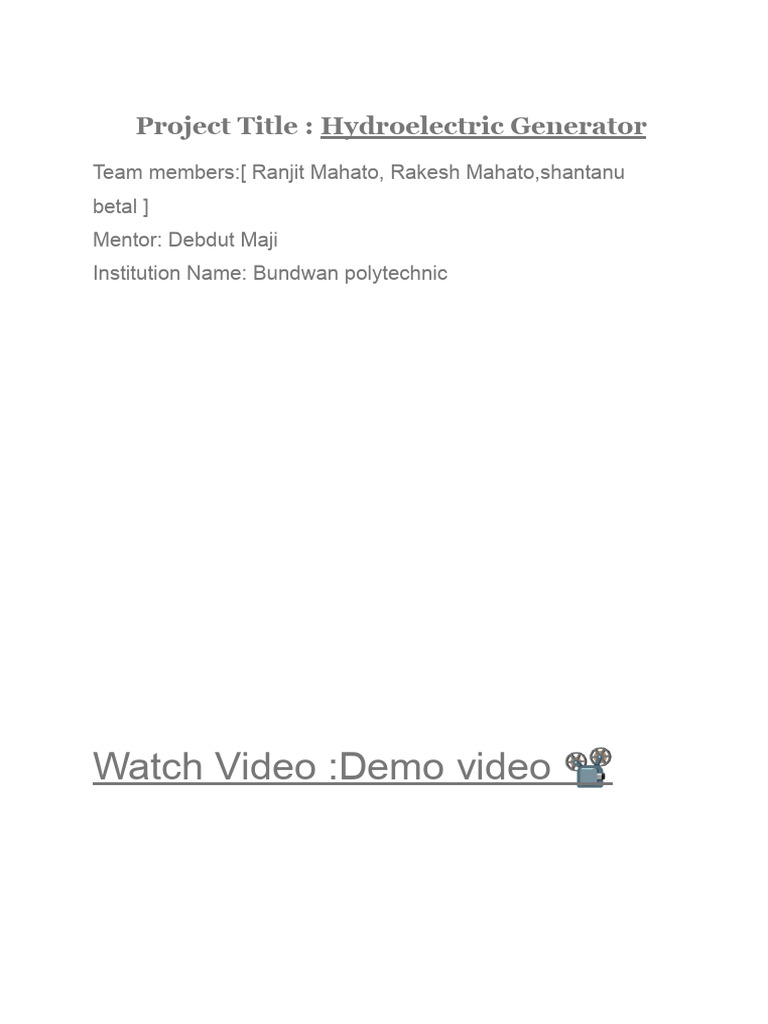 Major Project File Hydro Electric Generator Pdf Hydroelectricity