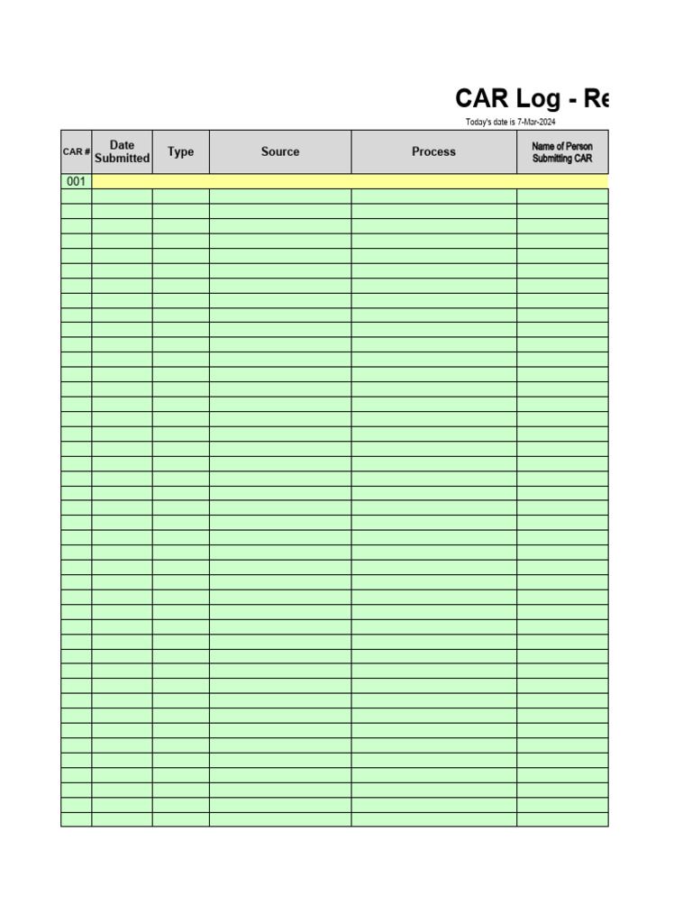 Form - CAR Log | PDF