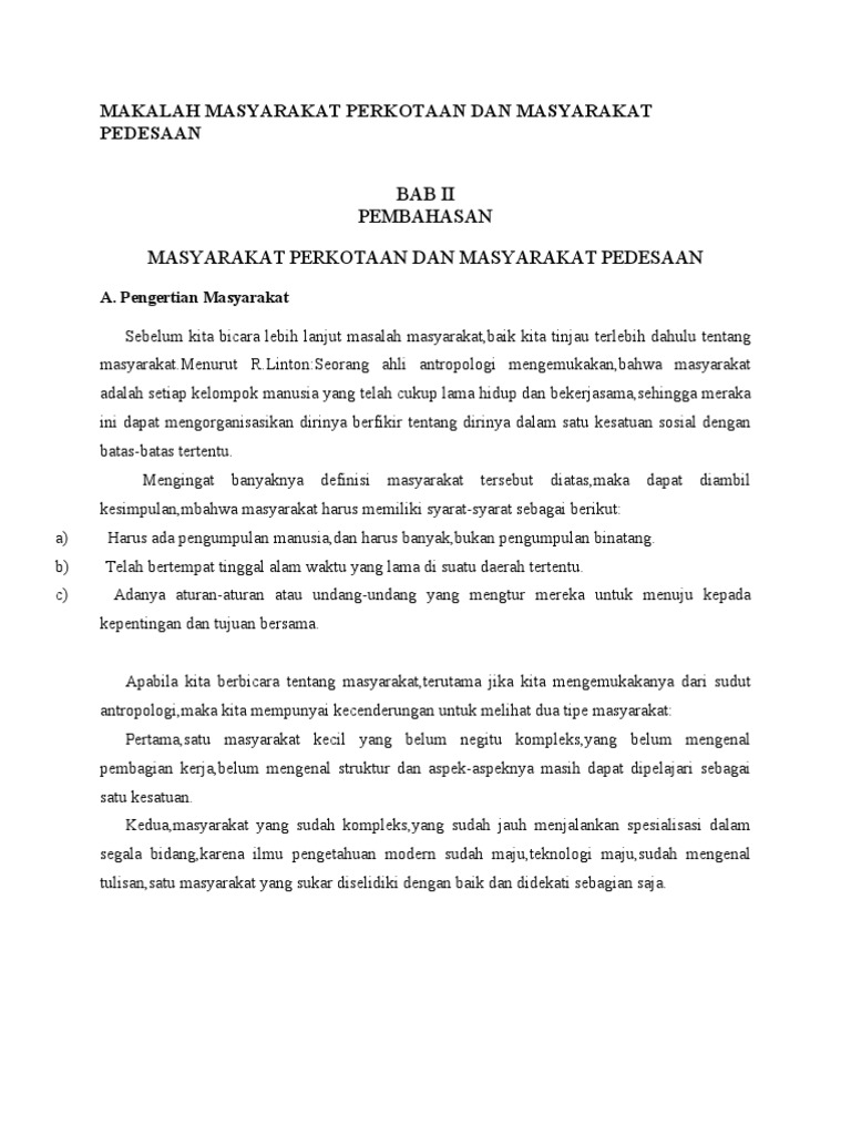 Makalah Masyarakat Perkotaan Dan Masyarakat Pedesaan