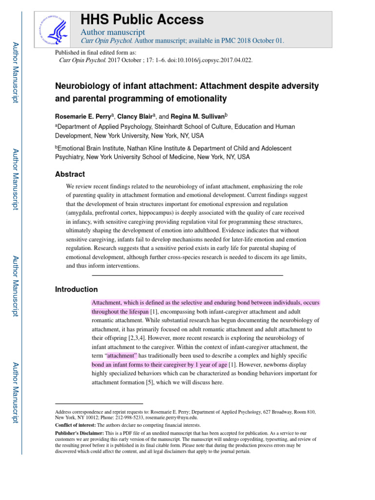 Neurobiology of Infant Attachment | PDF | Attachment Theory | Infants
