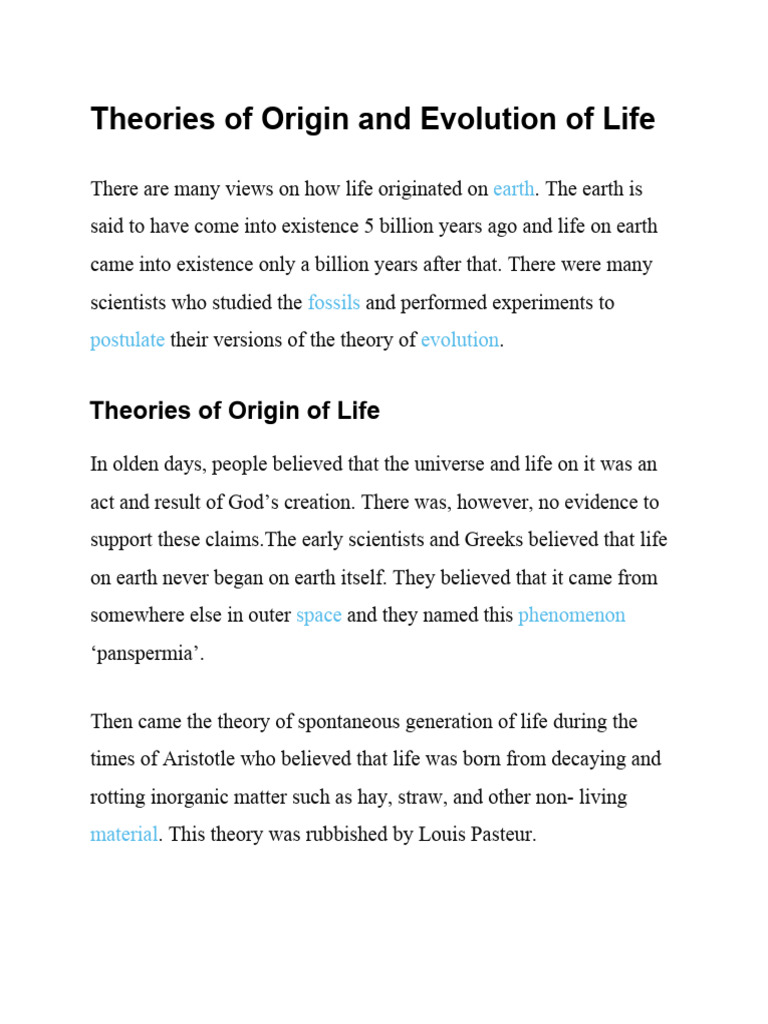 Theories of Life's Origin and Evolution | PDF | Homo | Life