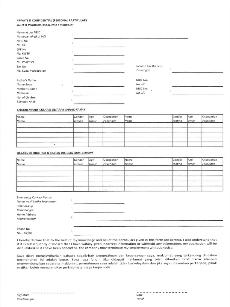 Personal Particular Form PDF