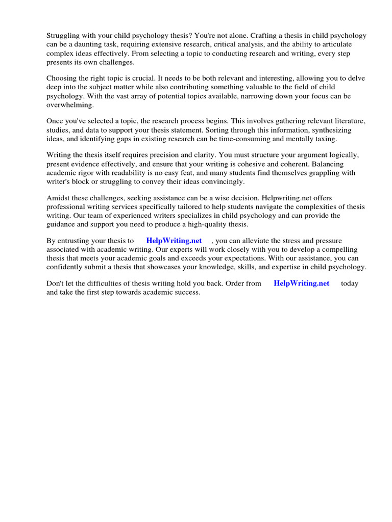 Child Psychology Thesis Topics Download Free PDF Psychology Child
