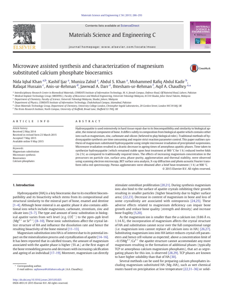 Microwave Synthesis of Mg-Substituted Bioceramics | PDF | Magnesium ...