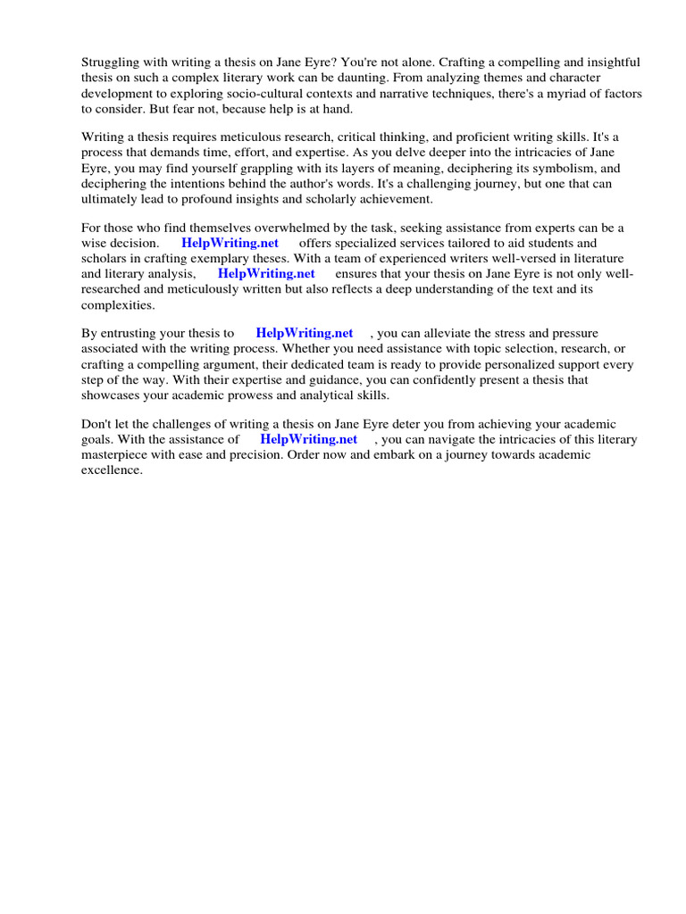Good Thesis For Jane Eyre PDF Jane Eyre