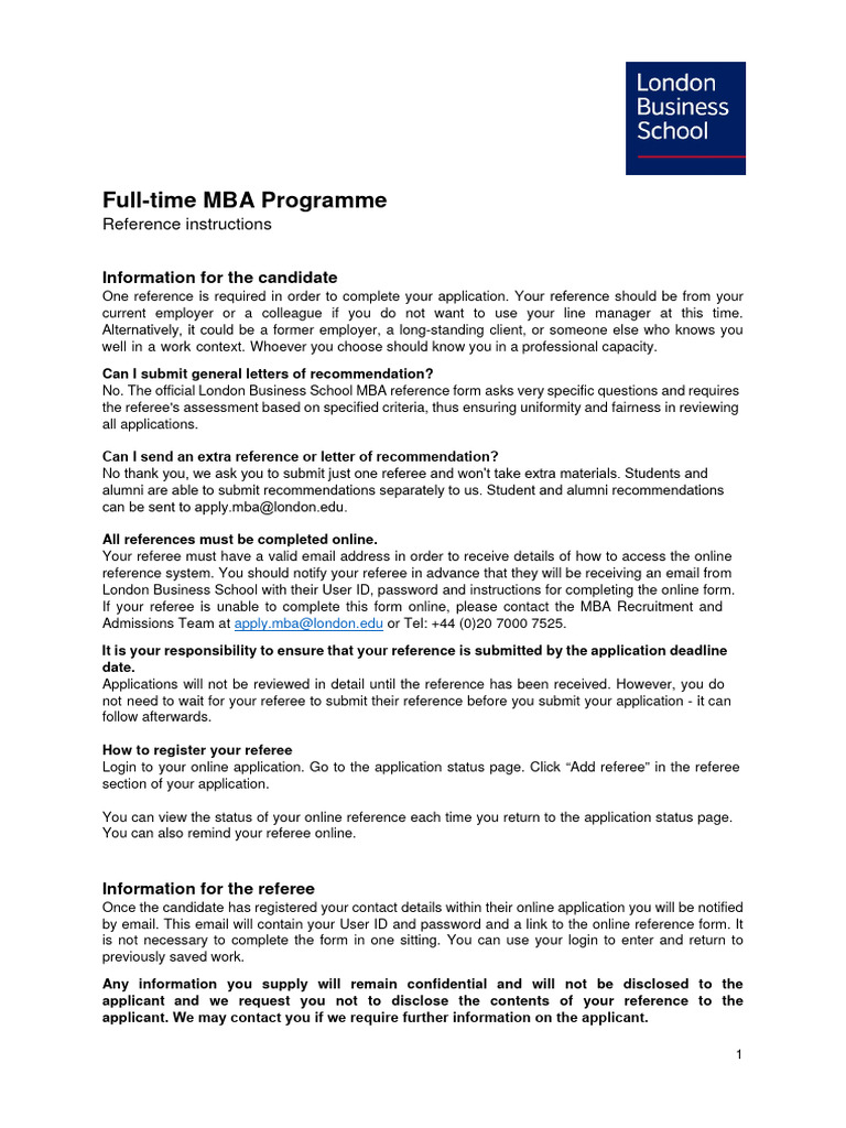 LSE MBA Reference Submission Guidelines | PDF | Master Of Business ...
