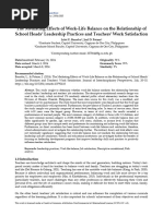 The Mediating Effects of Work-Life Balance On The Relationship of School Heads' Leadership Practices and Teachers' Work Satisfaction