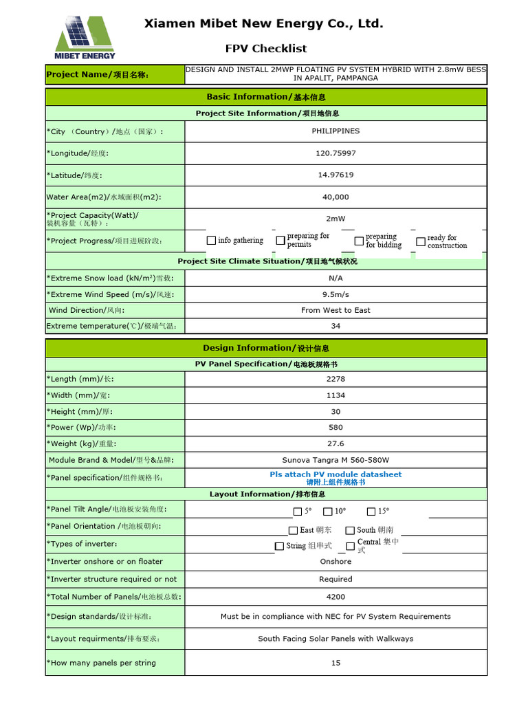 Floating Solar Project Checklist | PDF