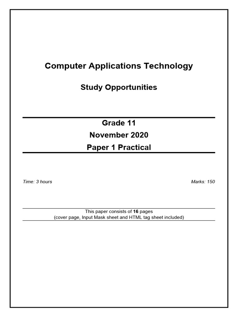 Grade 11 Computer Applications Exam Guide | PDF