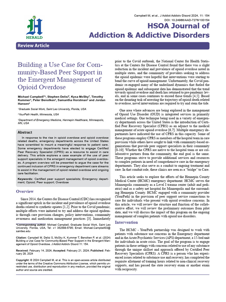 Building A Use Case For Community Based Peer Support in The Emergent ...