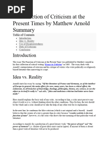 The Function of Criticism at The Present Times by Matthew Arnold Summary
