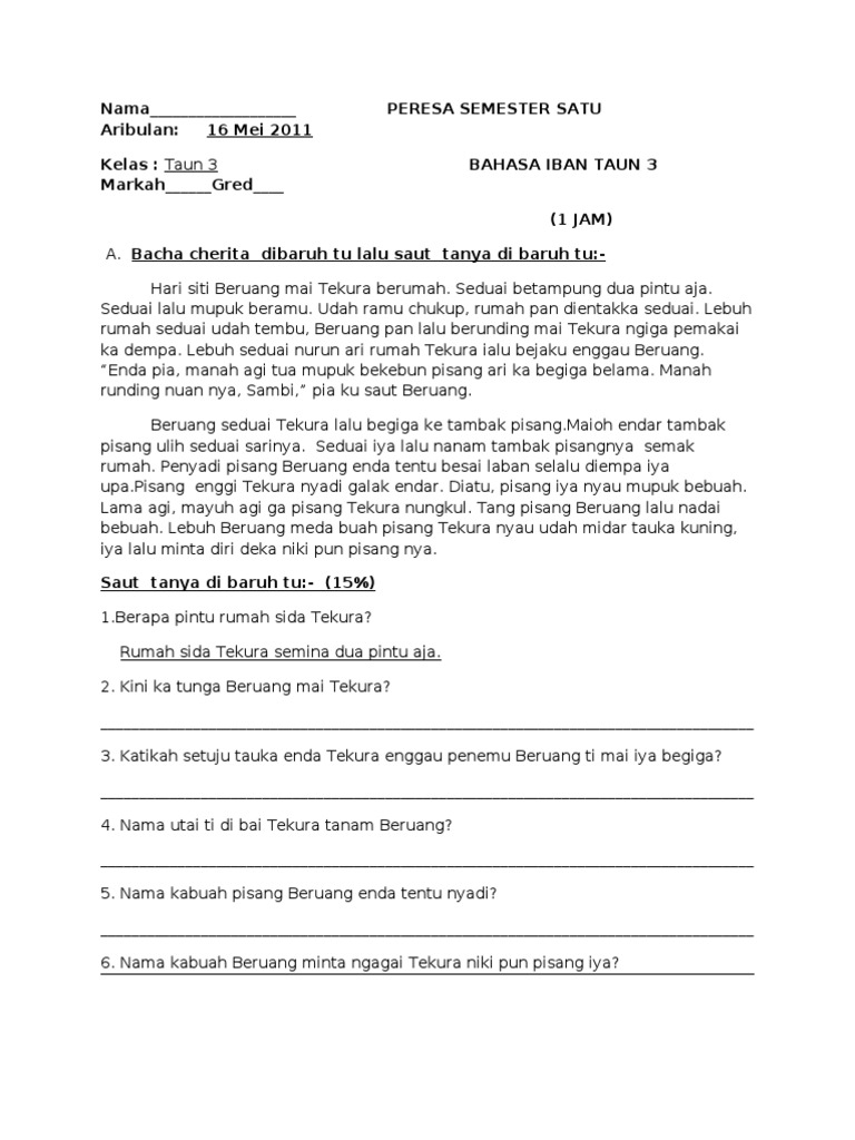 Bahasa Iban Tahun 3 | PDF