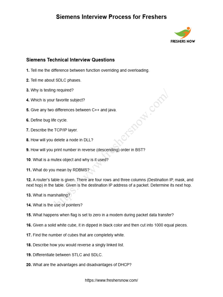 Siemens Interview Questions for Freshers | PDF