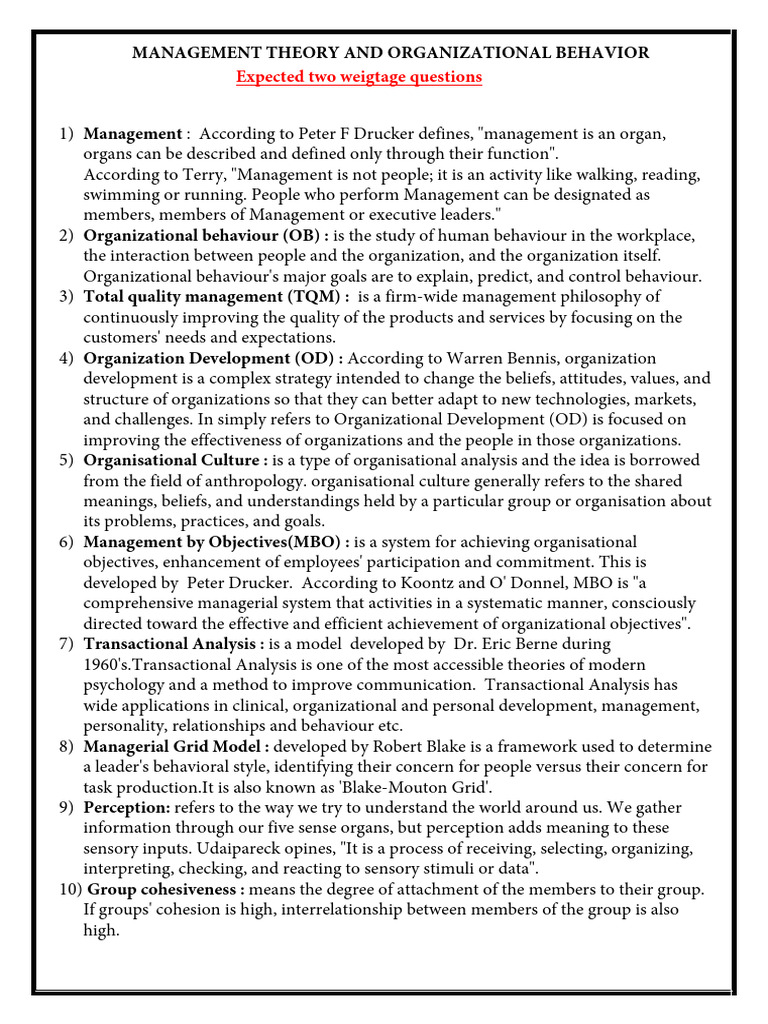 Key Concepts in Management Theory | PDF | Behavior | Motivational