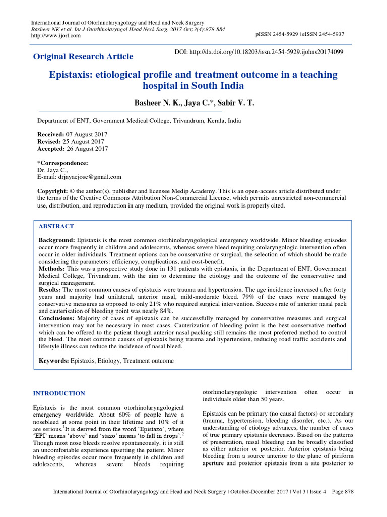 Epistaxis Etiology Article Download Free PDF Causes Of Death