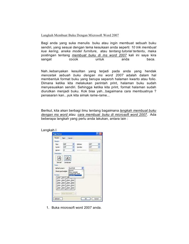 Langkah Membuat Buku Dengan Microsoft Word 2007