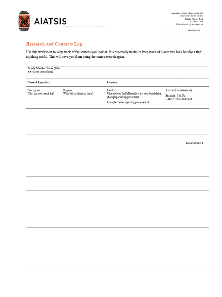 Family History Research Log Template | PDF