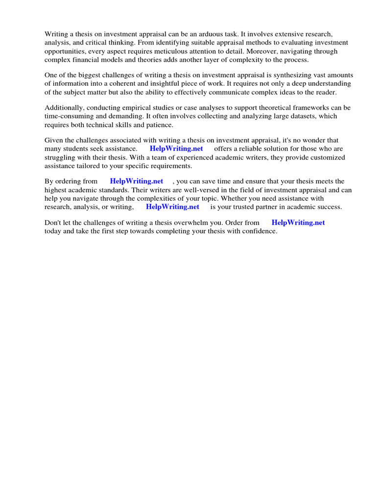 Thesis Investment Appraisal PDF Capital Budgeting Net Present Value