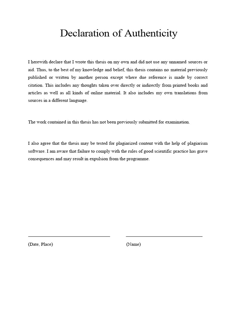 Declaration of Authenticity | PDF