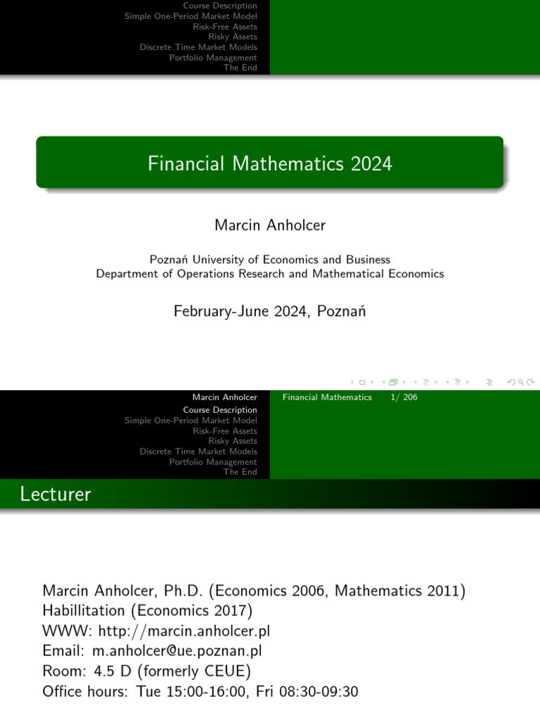 Financial Mathematics Course Overview | PDF | Option (Finance ...