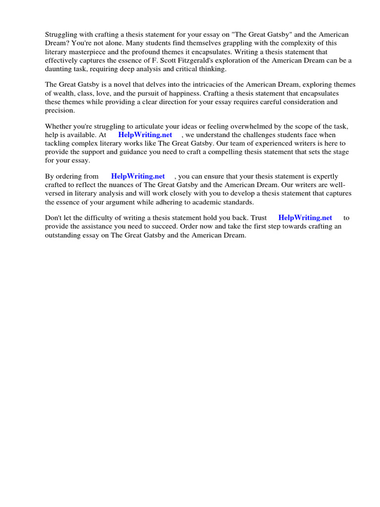 Thesis Statement Guide for Gatsby Essay | PDF | The Great Gatsby | F ...