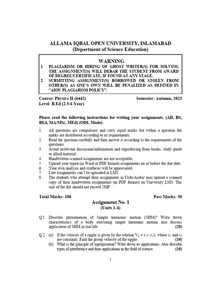 6442 4689 aiou assignment questionpaper auutmn pdf waves