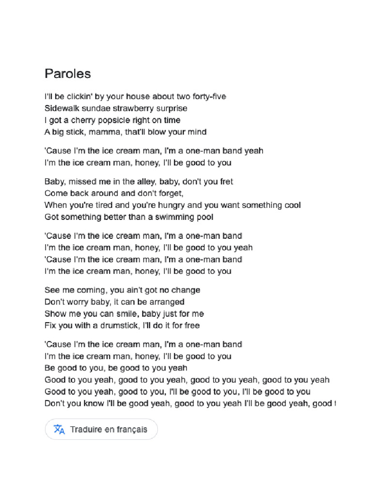 Ice Cream Man Lyrics PDF