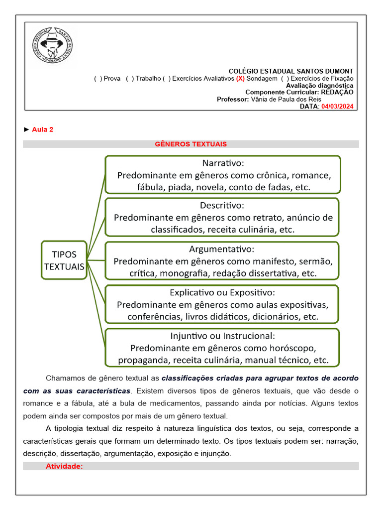 Tipos de Texto e Atividade | PDF