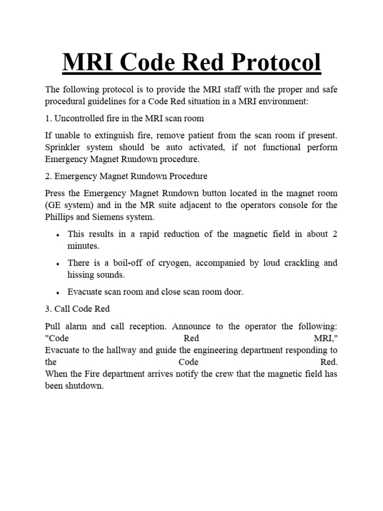 MRI Code Red Emergency Protocol | PDF