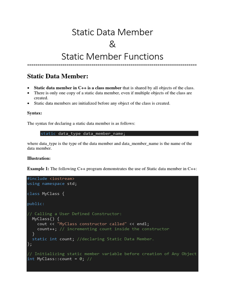 Static Data Member and Static Data Function | PDF | Class (Computer ...