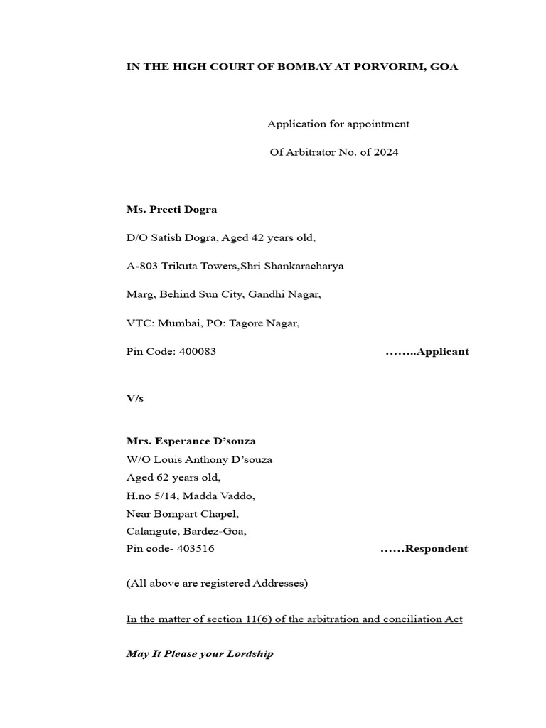Bombay HC Arbitrator Appointment 2024 | PDF | Law