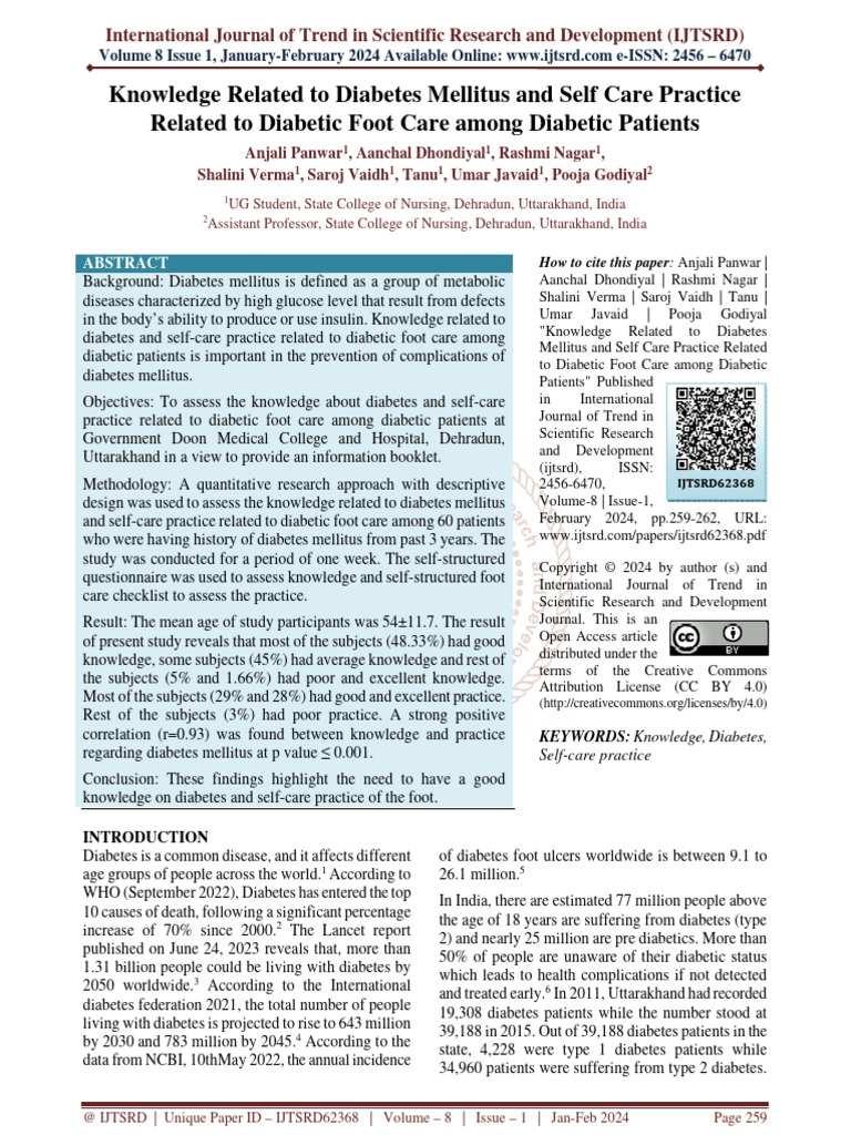 Knowledge Related To Diabetes Mellitus and Self Care Practice Related ...