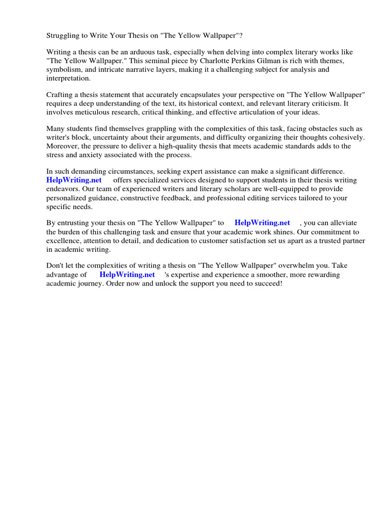 Thesis Statement Yellow Wallpaper PDF The Yellow Wallpaper