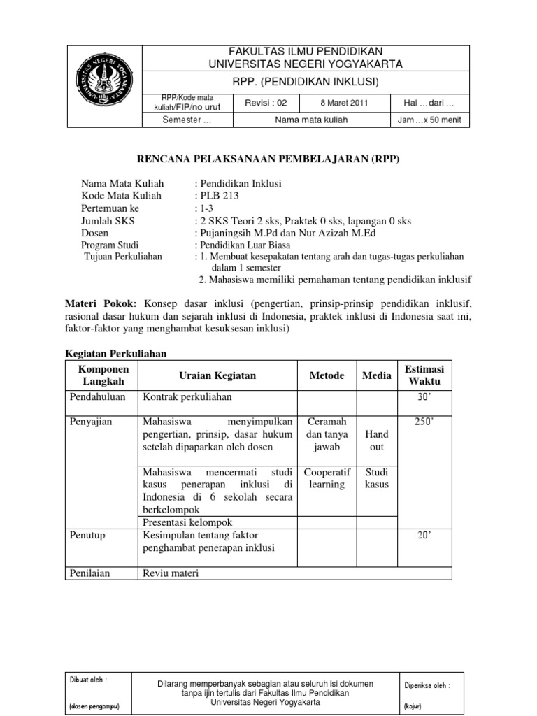 Rencana Pelaksanaan Pembelajaran Pendidikan Inklusi