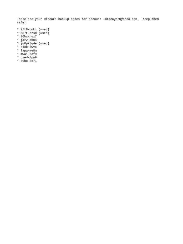 Discord Backup Codes | PDF