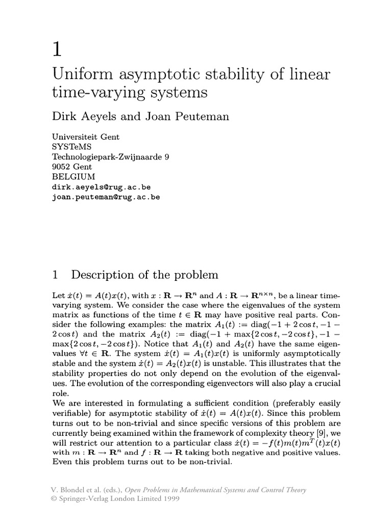 Uniform Asymptotic Stability of Linear Time-Varying Systems | PDF ...