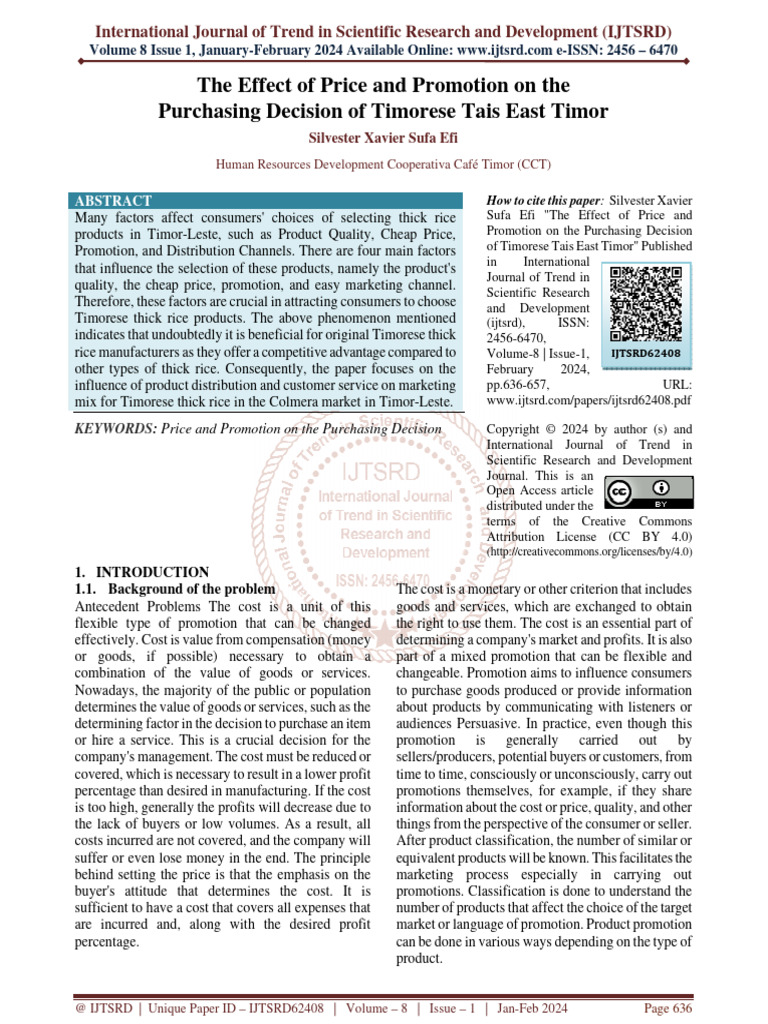 The Effect of Price and Promotion On The Purchasing Decision of ...
