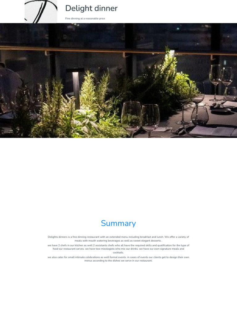 Fine Dining Restaurant with Catering Options | PDF | Restaurants | Menu