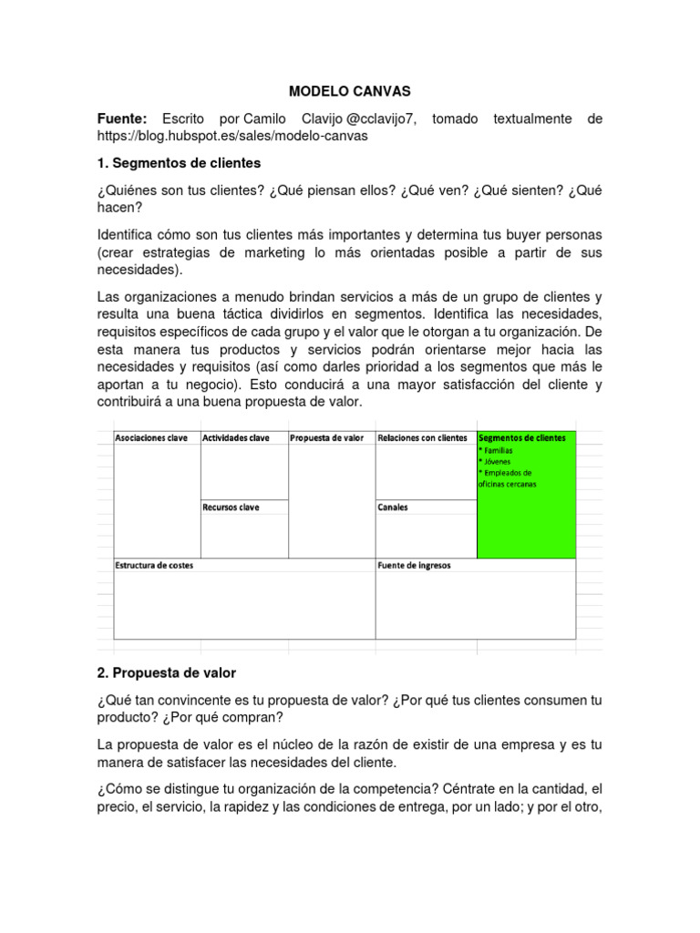 Modelo Canvas | Descargar gratis PDF | Cliente | Economias