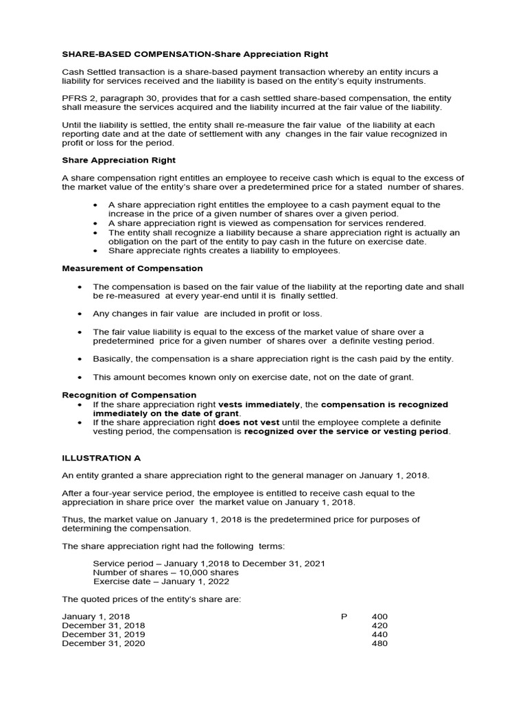 Share Appreciation Rights Accounting Guide | PDF | Fair Value | Accrual