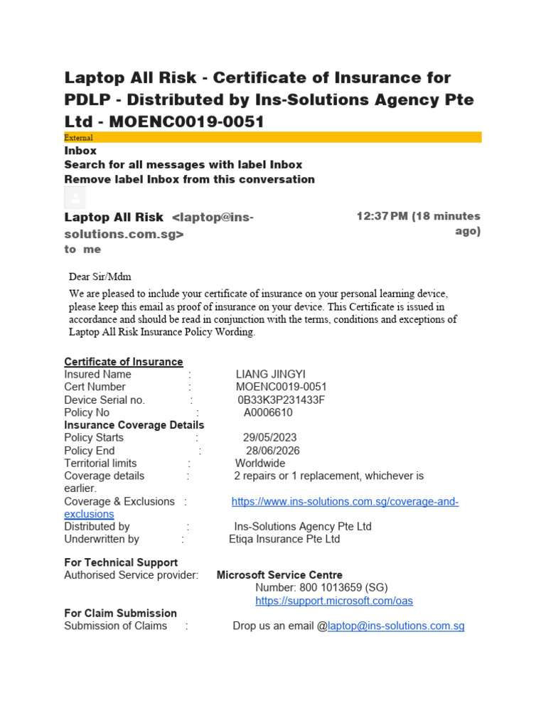 Worldwide Laptop Insurance Certificate | PDF | Insurance