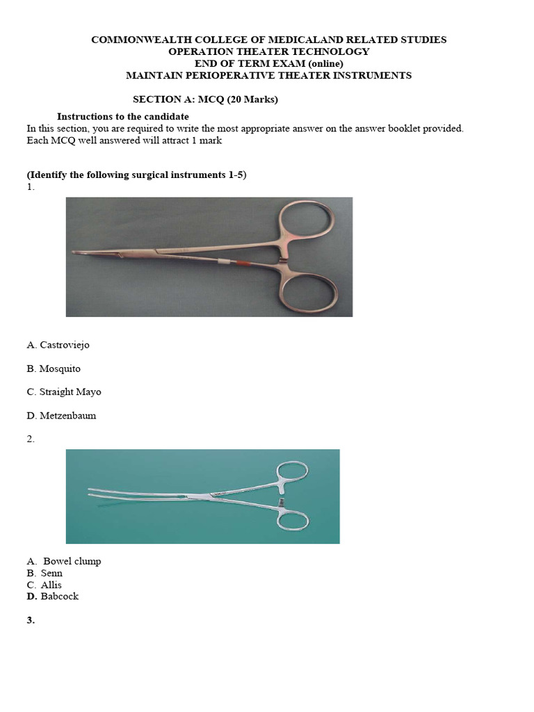 Perioperative Instrument Maintenance Exam | PDF | Sterilization ...