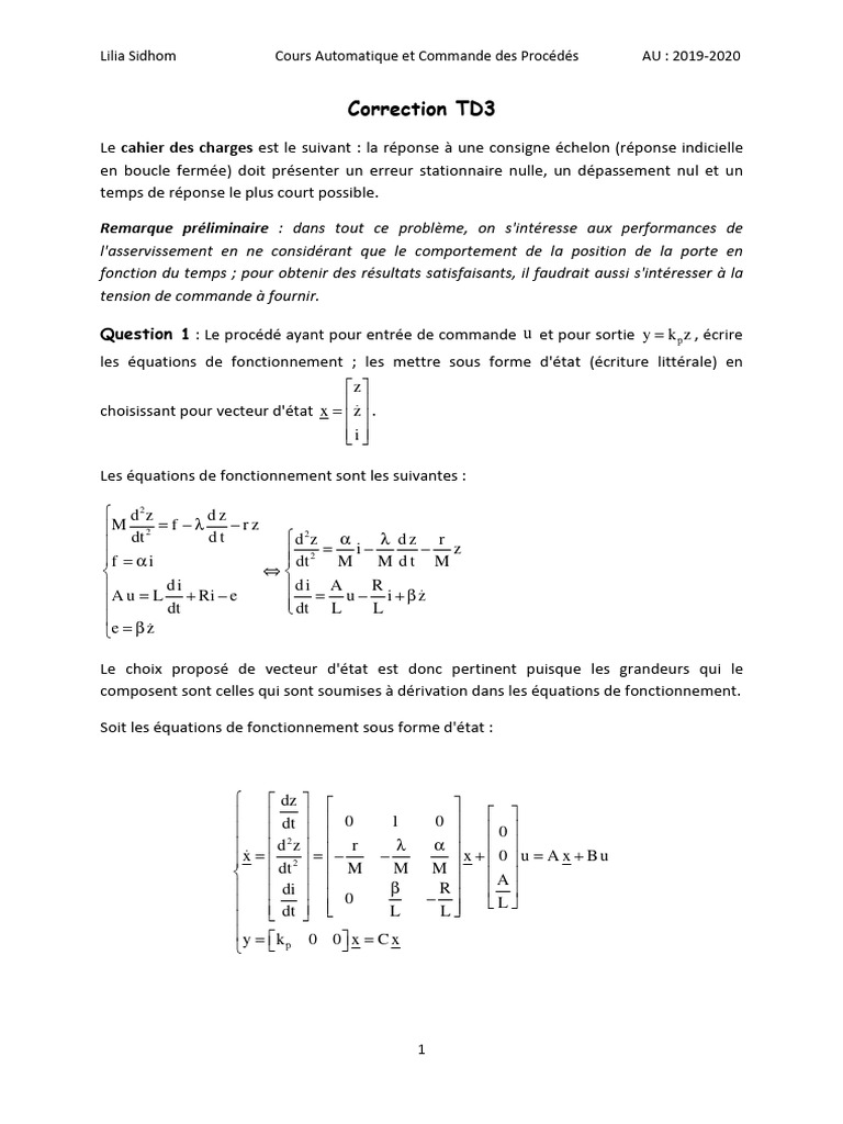 Correction TD3 : Asservissement et Transfert | PDF | Automatisation ...
